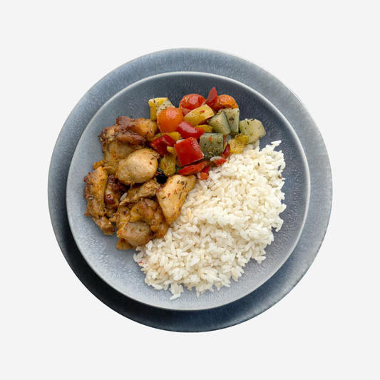 Gyrospfanne vom Huhn mit Gemüse und Reis